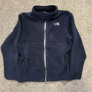 The North Face Jacket Boys L Blue Logo Regular Fleece Full Zip Coat‎ Embroidered